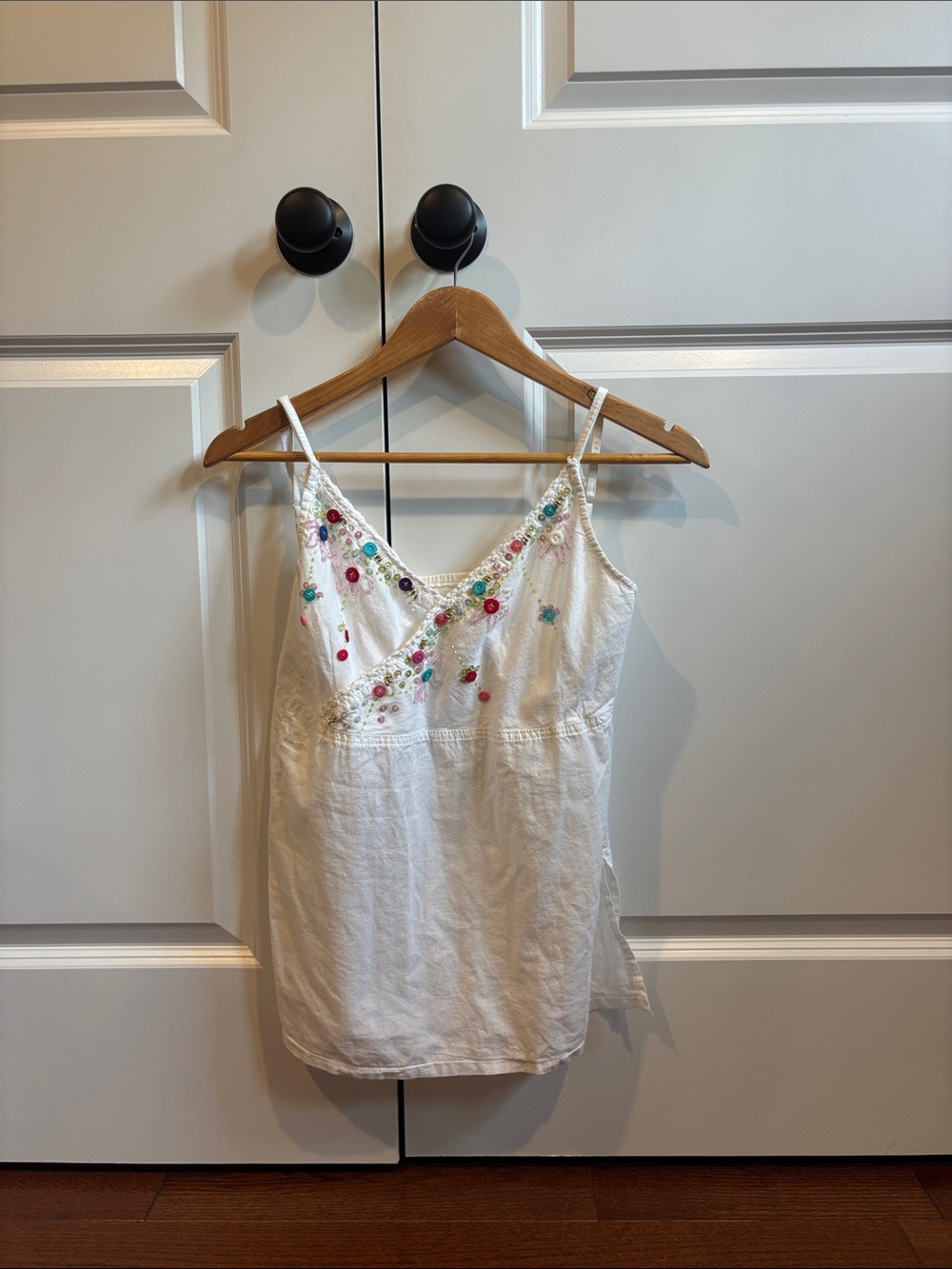 White Embroidered V-Neck Cami Top